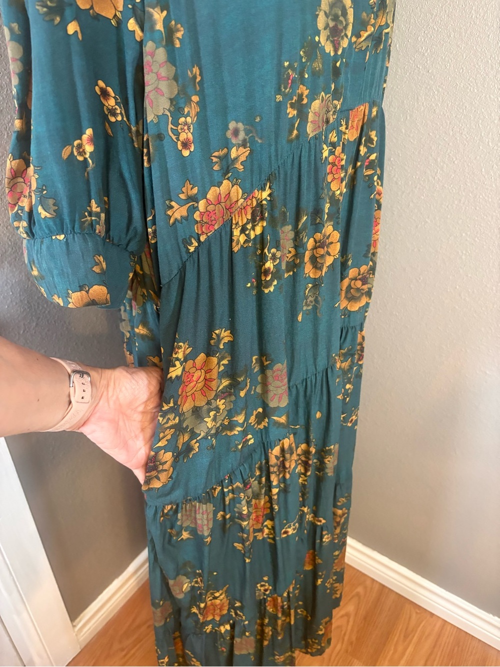 NATURAL LIFE Teal Floral Button-Front Tiered Midi Dress Size XL - Picture 10 of 12